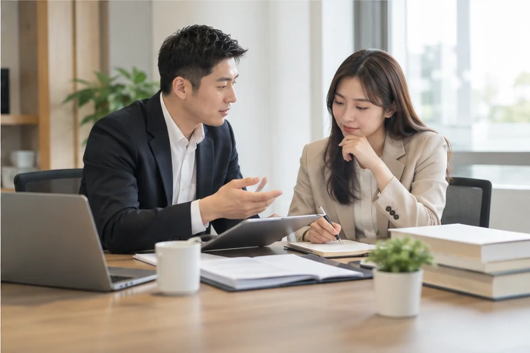 核对注册公司资料与办理事项的服务场景示意