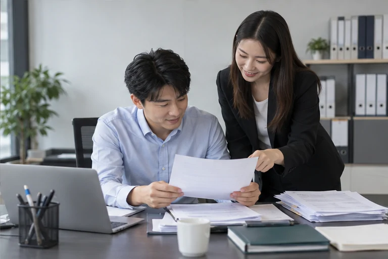核对注册公司资料与办理事项的服务场景示意