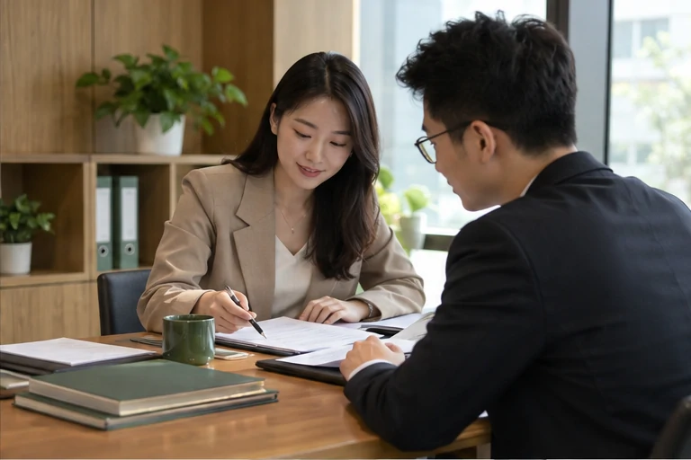 核对注册公司资料与办理事项的服务场景示意