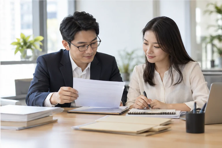 核对注册公司资料与办理事项的服务场景示意