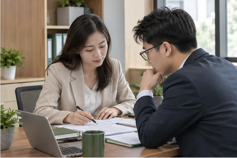核对注册公司资料与办理事项的服务场景示意