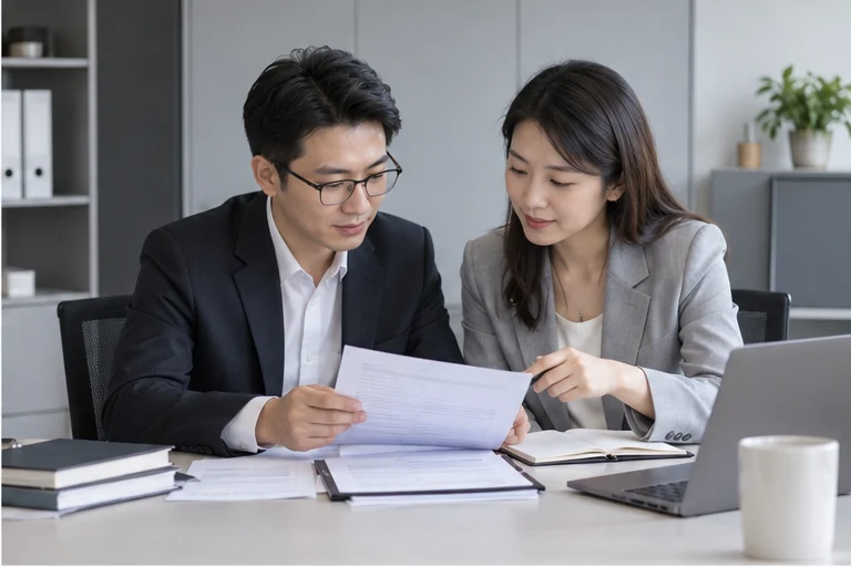 核对注册公司资料与办理事项的服务场景示意