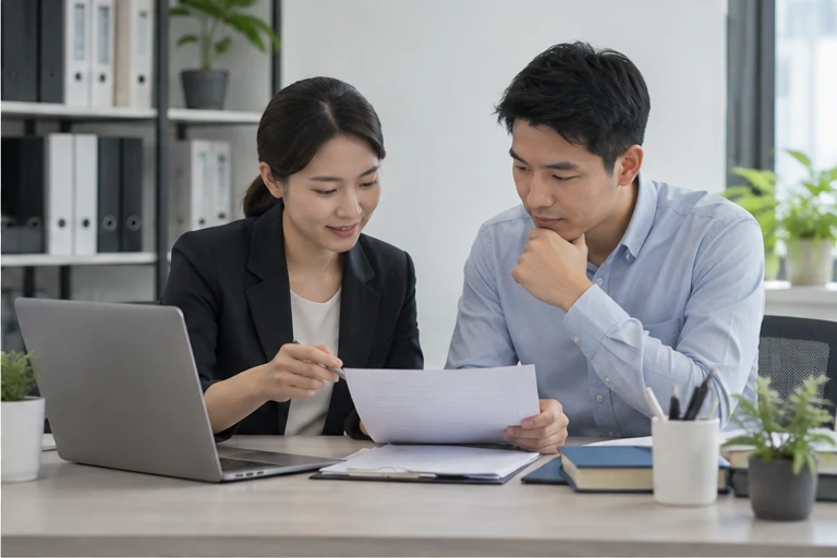 核对注册公司资料与办理事项的服务场景示意
