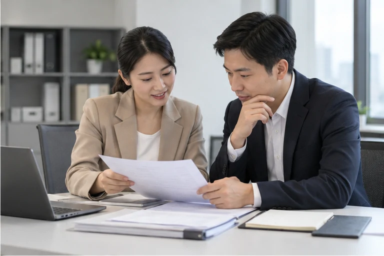 核对注册公司资料与办理事项的服务场景示意