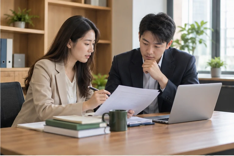 核对注册公司资料与办理事项的服务场景示意