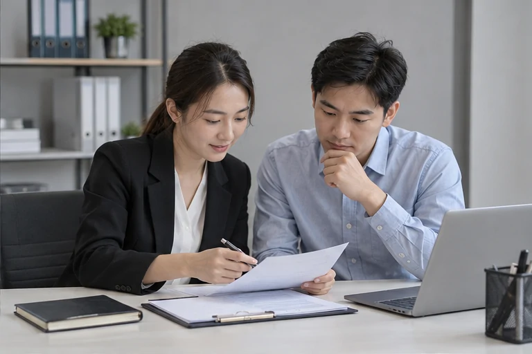 核对注册公司资料与办理事项的服务场景示意