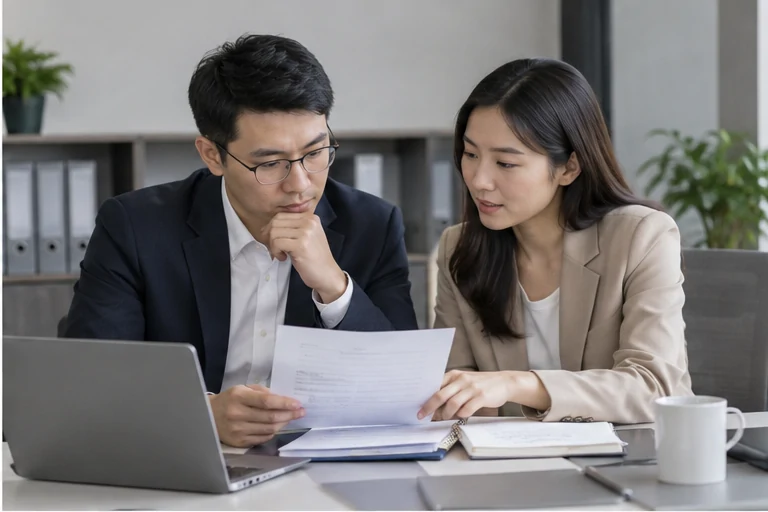 核对注册公司资料与办理事项的服务场景示意