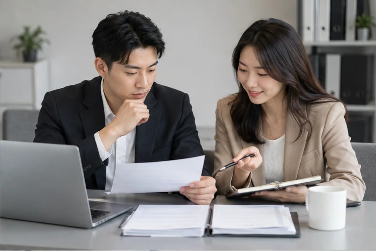 核对注册公司资料与办理事项的服务场景示意