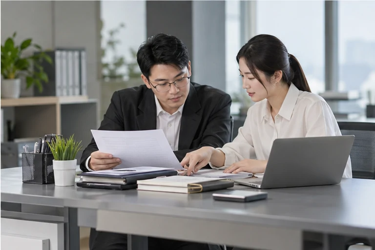 核对注册公司资料与办理事项的服务场景示意
