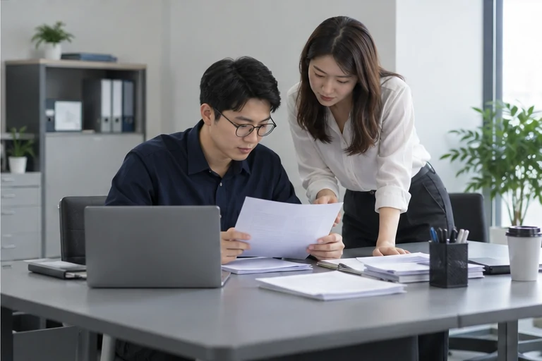 核对注册公司资料与办理事项的服务场景示意