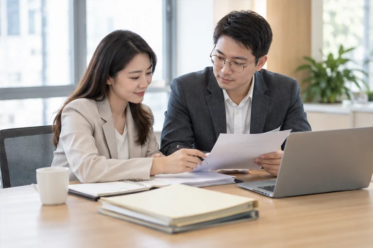 核对注册公司资料与办理事项的服务场景示意