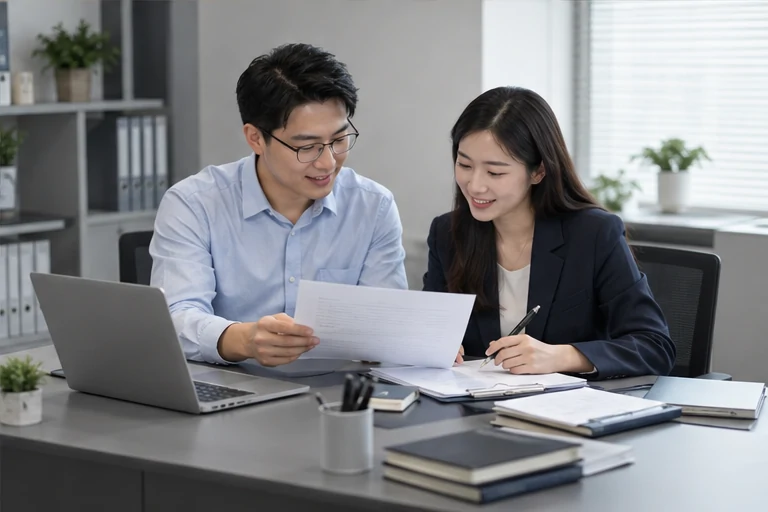 核对注册公司资料与办理事项的服务场景示意