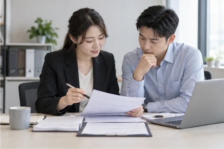 核对注册公司资料与办理事项的服务场景示意
