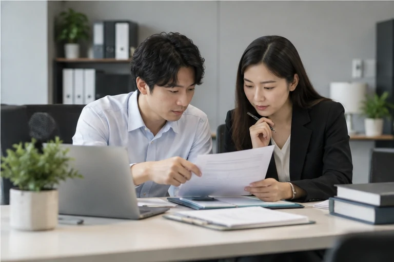 核对注册公司资料与办理事项的服务场景示意