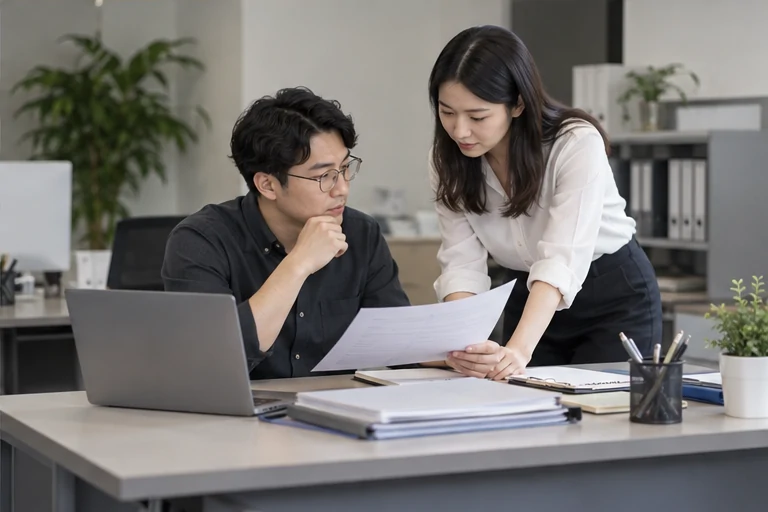 核对注册公司资料与办理事项的服务场景示意