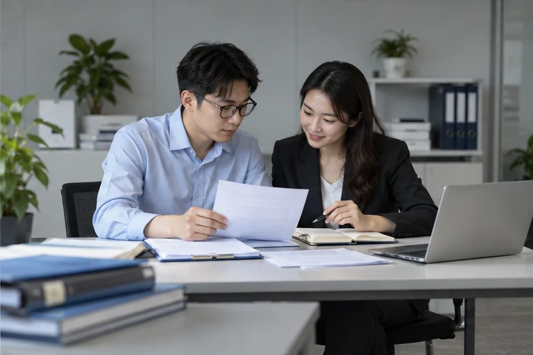 核对注册公司资料与办理事项的服务场景示意