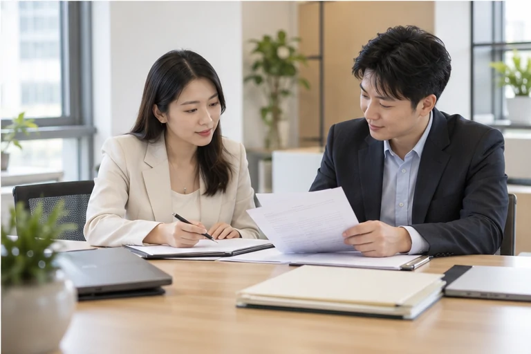 核对注册公司资料与办理事项的服务场景示意